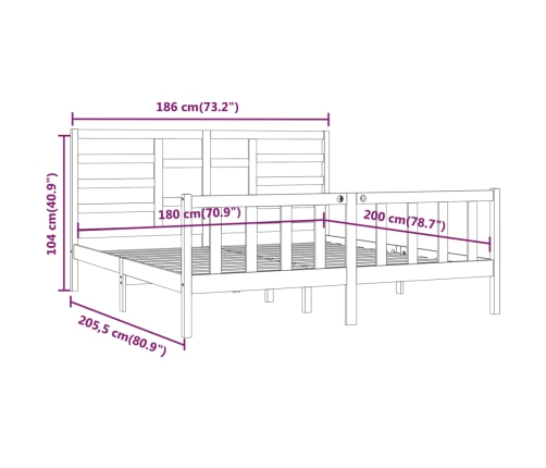 Estructura de cama madera maciza 180x200 cm