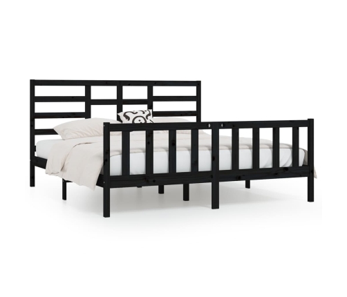 Estructura de cama madera maciza negro Supe King 180x200 cm