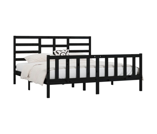 Estructura de cama madera maciza negro Supe King 180x200 cm