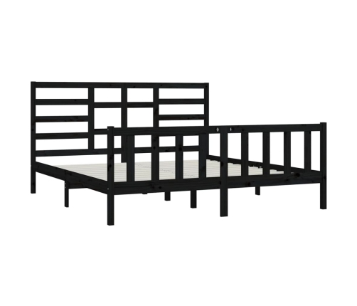 Estructura de cama madera maciza negro Supe King 180x200 cm