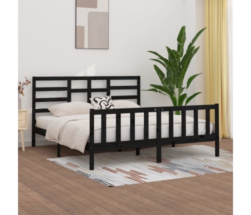 Estructura de cama madera maciza negro Supe King 180x200 cm