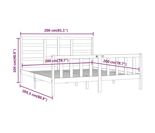 Estructura de cama sin colchón madera maciza de pino 200x200 cm