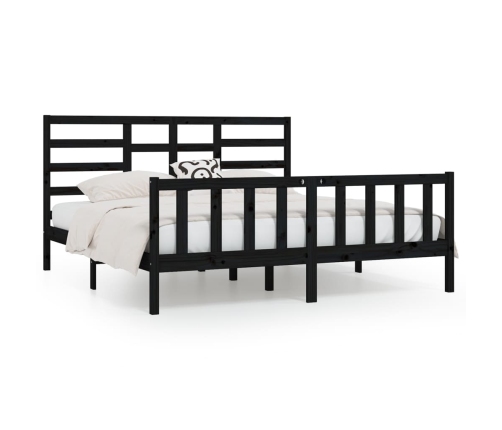 Estructura de cama de madera maciza de pino negra 200x200 cm