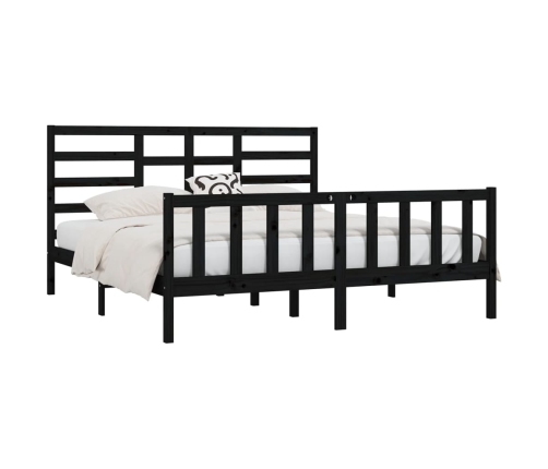 Estructura de cama de madera maciza de pino negra 200x200 cm
