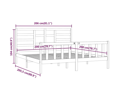 Estructura de cama de madera maciza de pino negra 200x200 cm