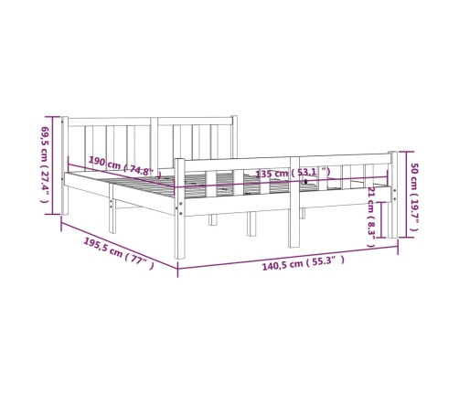 Estructura de cama doble sin colchón madera maciza