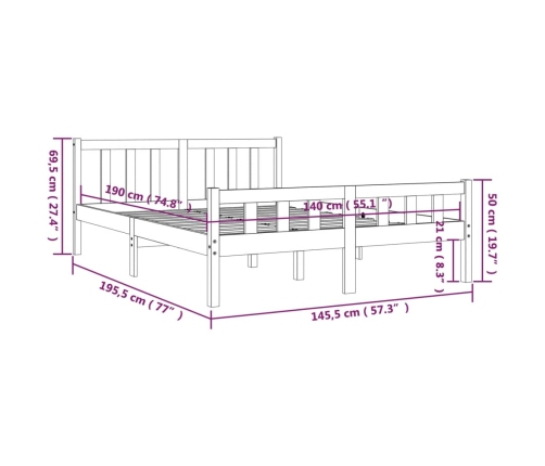 Estructura de cama sin colchón madera maciza gris 140x190 cm