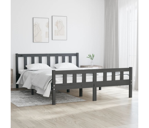 Estructura de cama sin colchón madera maciza gris 140x190 cm