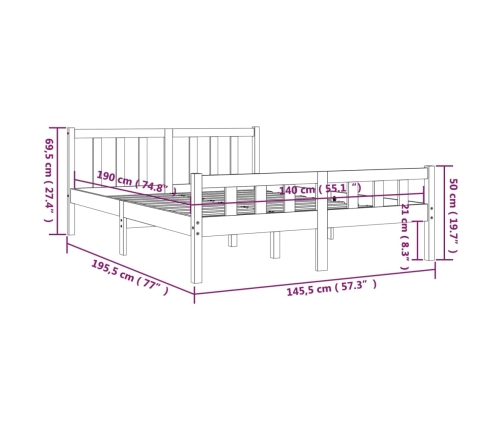 Estructura cama sin colchón madera maciza marrón miel 140x190cm