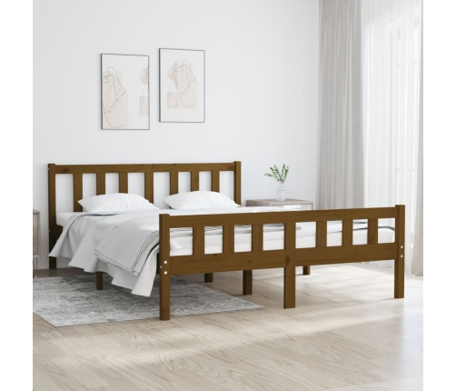 Estructura cama sin colchón madera maciza marrón miel 140x190cm