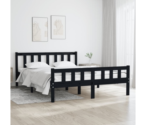 Estructura de cama de madera maciza negro 140x190 cm