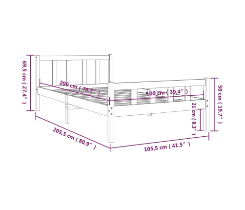 Estructura de cama sin colchón madera maciza 100x200 cm