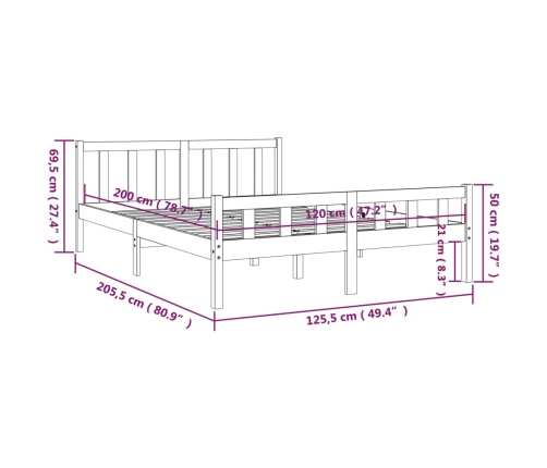 Estructura de cama sin colchón madera maciza negro 120x200 cm