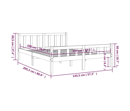 Estructura de cama sin colchón madera maciza gris 140x200 cm