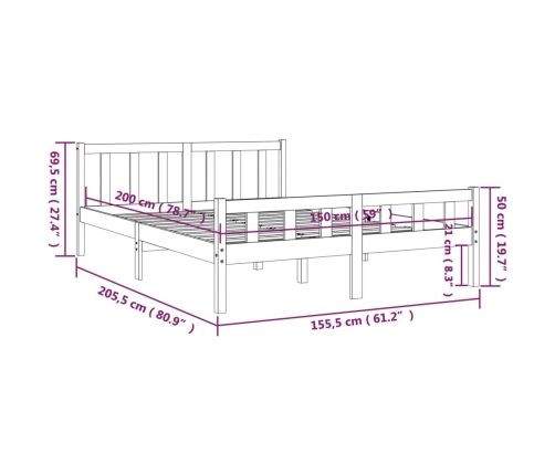 Estructura de cama doble sin colchón madera maciza