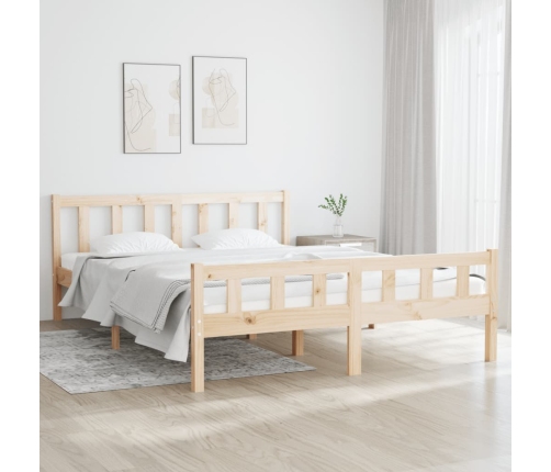 Estructura de cama doble sin colchón madera maciza