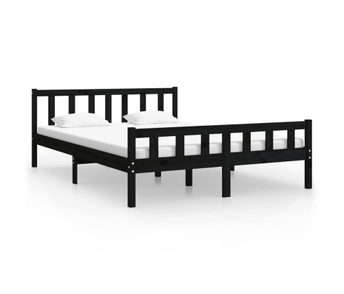 Estructura de cama doble sin colchón madera maciza negro