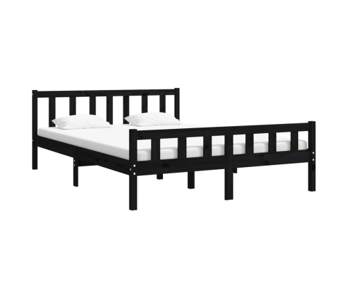 Estructura de cama doble sin colchón madera maciza negro