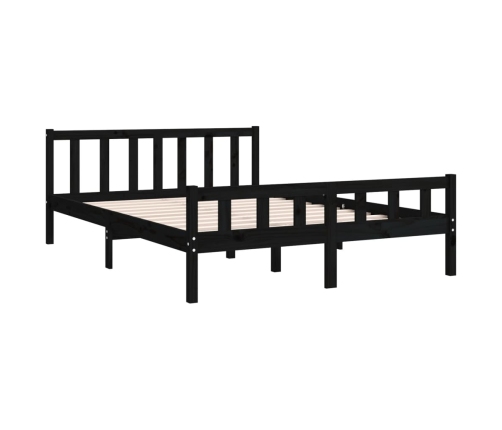 Estructura de cama doble sin colchón madera maciza negro