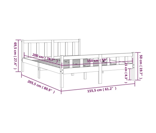 Estructura de cama doble sin colchón madera maciza negro