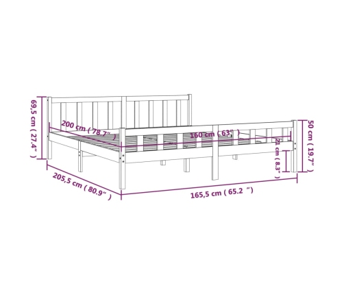 Estructura de cama sin colchón madera maciza negro 160x200 cm