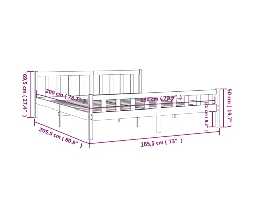 Estructura de cama doble sin colchón madera maciza