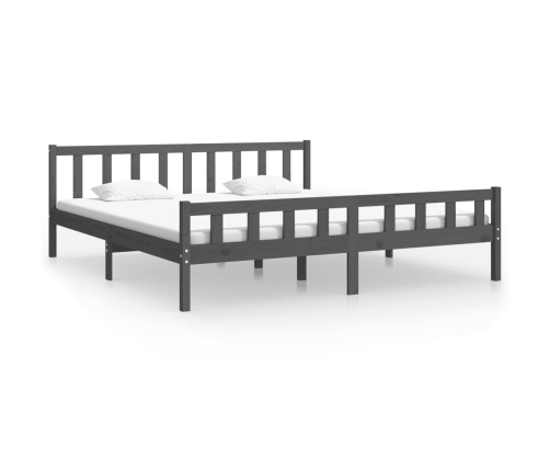 Estructura de cama doble sin colchón madera maciza gris