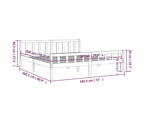 Estructura de cama doble sin colchón madera maciza gris