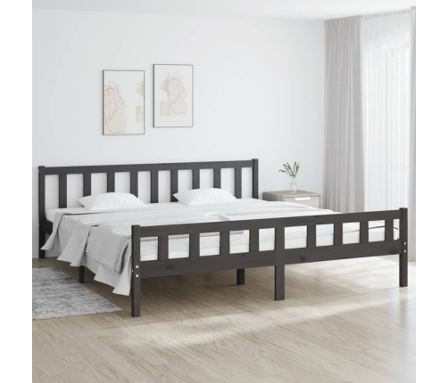 Estructura de cama doble sin colchón madera maciza gris