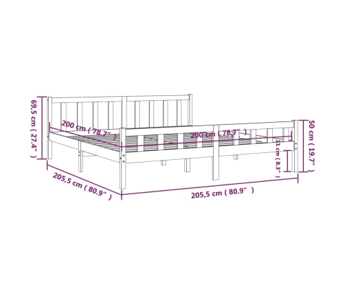 Estructura cama sin colchón madera maciza marrón miel 200x200cm