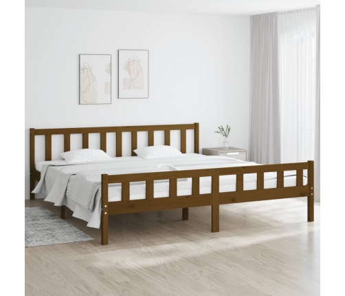 Estructura cama sin colchón madera maciza marrón miel 200x200cm