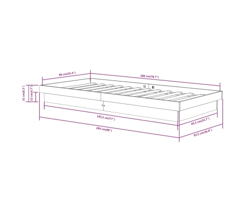 Estructura de cama de madera maciza 90x200 cm