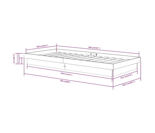 Estructura de cama sin colchón madera maciza 100x200 cm