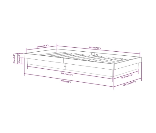 Estructura de cama sin colchón madera maciza blanco 100x200 cm