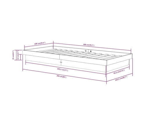 Estructura cama sin colchón madera maciza marrón miel 100x200cm