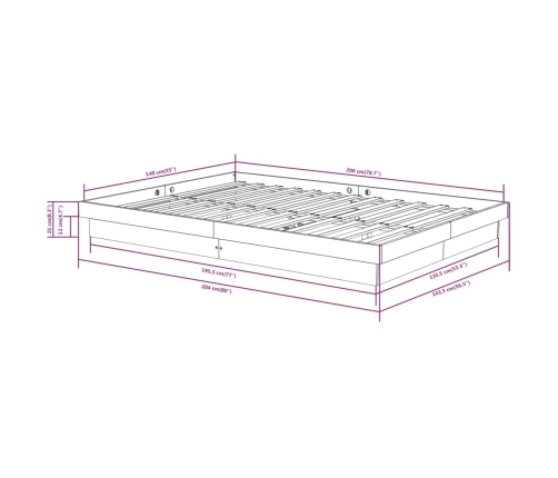 Estructura de cama madera maciza 140x200 cm