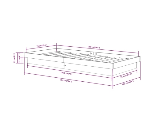 Estructura de cama individual pequeña sin colchón madera maciza