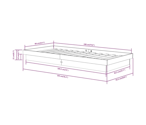 Estructura de cama individual sin colchón madera maciza