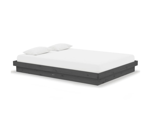 Estructura de cama doble sin colchón madera maciza gris