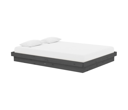 Estructura de cama doble sin colchón madera maciza gris