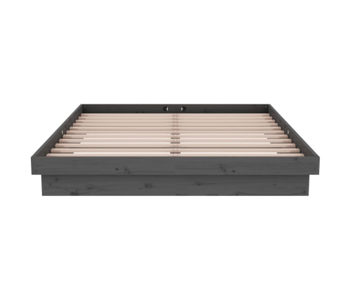 Estructura de cama doble sin colchón madera maciza gris