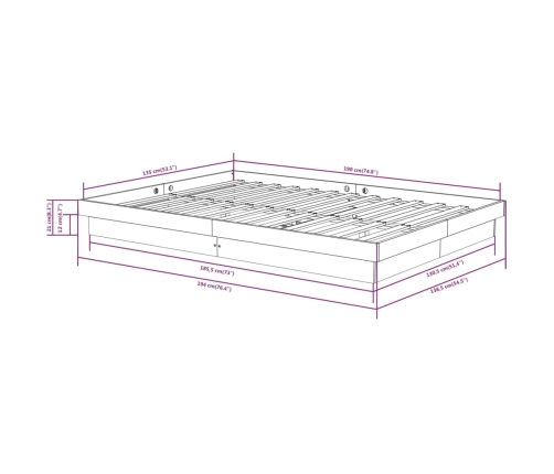 Estructura de cama doble sin colchón madera maciza negro