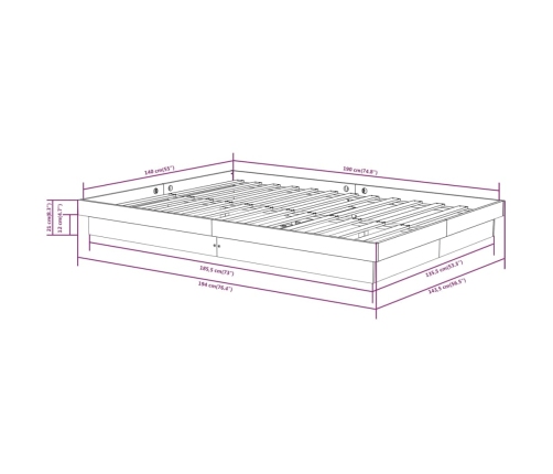 Estructura de cama sin colchón madera maciza gris 140x190 cm