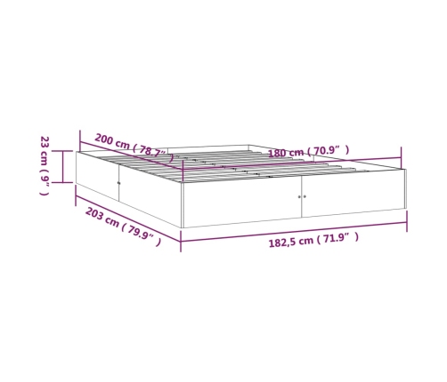 Estructura de cama doble sin colchón madera maciza 180x200 cm