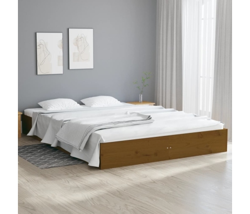 Estructura cama sin colchón madera maciza marrón miel 150x200cm