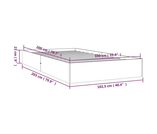 Estructura de cama sin colchón madera maciza 100x200 cm
