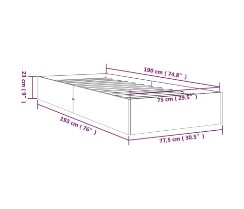 Estructura de cama sin colchón madera maciza blanco 75x190 cm