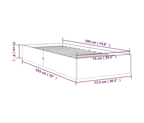 vidaXL Estructura de cama individual madera maciza gris 75x190 cm