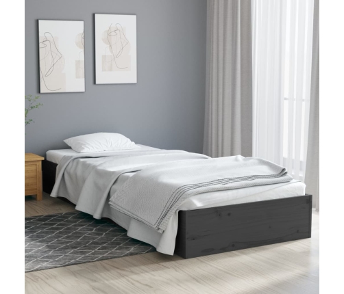 vidaXL Estructura de cama individual madera maciza gris 75x190 cm