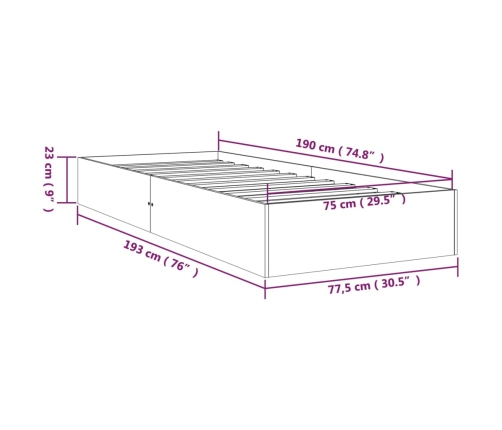 Estructura de cama sin colchón madera maciza negro 75x190 cm